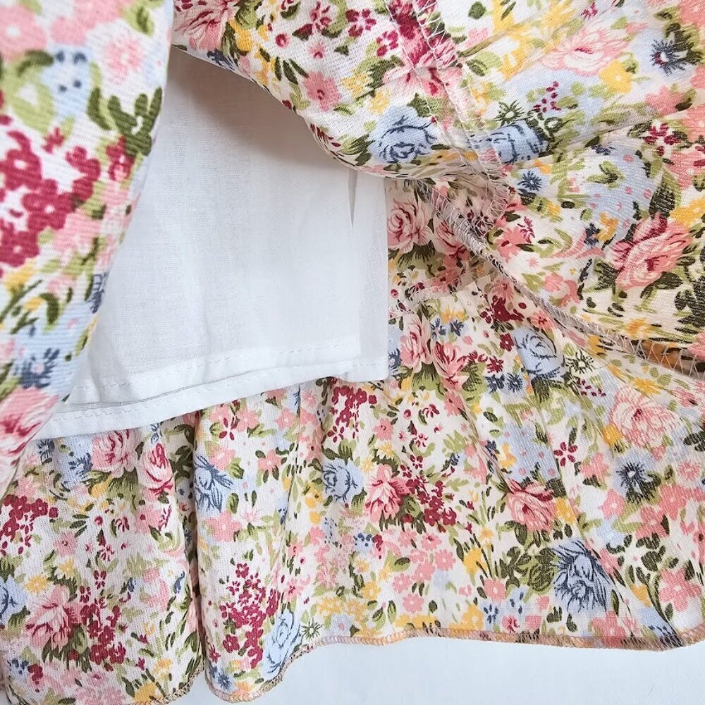 NWT ALELLY Tiered Skirt BLUE RED YELLOW FLORAL size S 4 6 Cottagecore Boho Beach - Picture 7 of 7